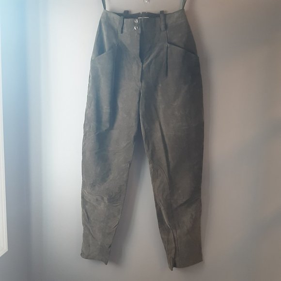 Vintage Khaki Suede Pants, High-Waisted Pleated. Size Small / 7 - Picture 2 of 13
